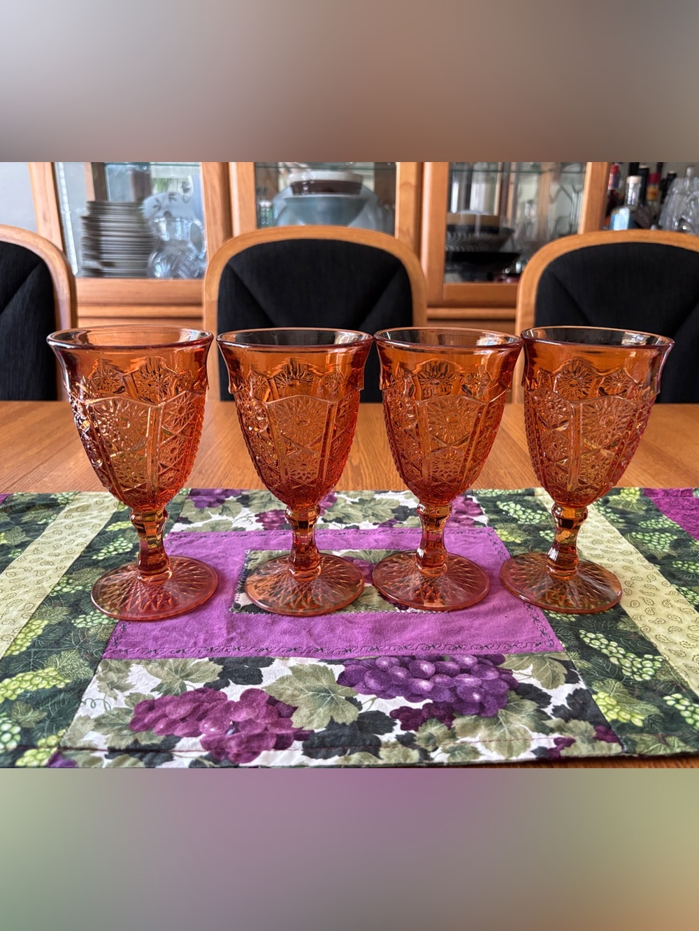 Vintage Indiana Tiara Exclusive Monarch Pattern Coral Pressed Glass Goblets